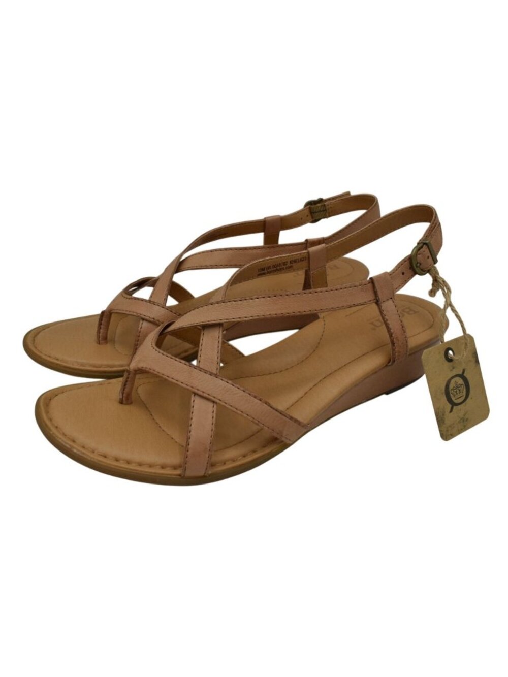 Born Womens 10‎ Sibyl Slingback Natural Full Grain Leather Wedge Sandals Shoes